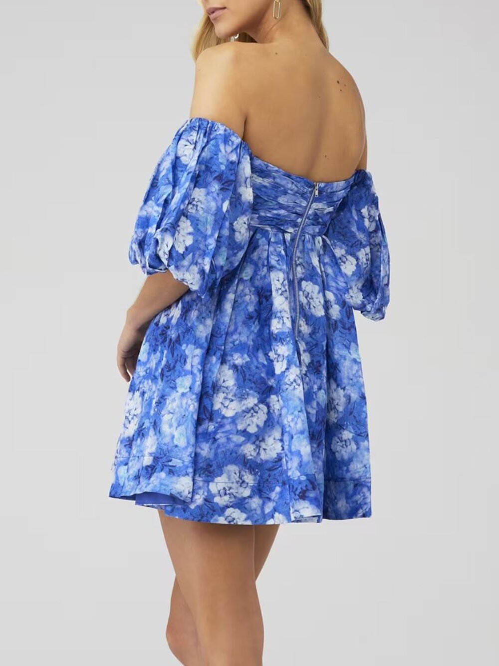 Bardot Bold Blue Kali Floral Babydoll Puff Sleeve Mini Dress Size XL 8239 - Picture 3 of 10